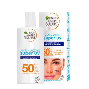 Garnier ambre solaire anti-macchie super uv fluido protettivo spf 50+ pelle sensibile 40 ml