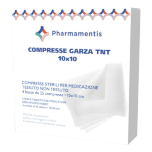 Garza compressa garza tessuto non tessuto senza filo di bario sterile monouso 10x10 cm pharmamentis 100 pezzi