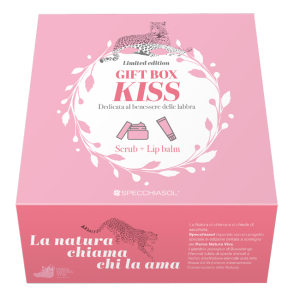 Gift box kiss 2 pezzi, scrub labbra levigante 15ml + balsamo labbra emolliente 15ml - idratante e esfoliante per labbra
