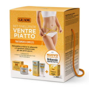 Guam - Set Snellente Ventre Piatto - Vaso Fanghi d'Alga Pancia e Girovita 500 g + Fangocrema Fir Pancia e Girovita 150 ml + Britannia Ventre Piatto 30 Bustine da 12 ml + 1 Pantaloncino Protettivo