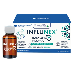 Influnex immunoflora integratore per il sistema immunitario e l'equilibrio della flora intestinale 15 flaconcini x 10ml