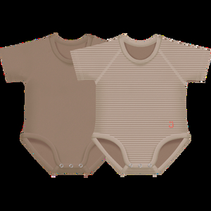 J bimbi 0-36 body neonato cotone biologico mezze maniche bipack marrone + righe marrone