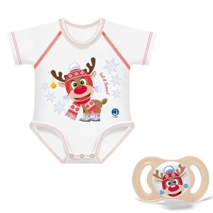 J bimbi baby twin set renna body neonato 0-36 mesi + succhietto 2-6mesi
