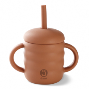 J bimbi my home cup tazza in silicone con cannuccia manici e tappo capacità 160ml colore toffee, 1 pezzo