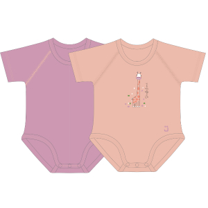 Jb 0-36 body neonato cotone biologico mezze maniche bipack lavanda + giraffa