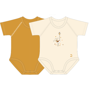 Jb 0-36 body neonato cotone biologico mezze maniche bipack senape + struzzo