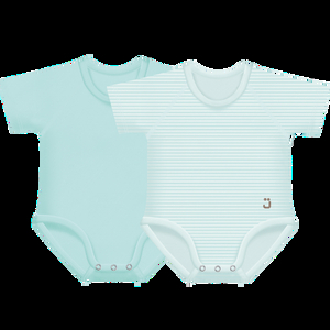 Jb 0-36 body neonato cotone biologico mezze maniche bipack verde acqua + righe verde acqua
