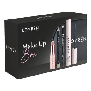 Lovren beauty box make-up 1 mascara m3 + 1 matita occhi p2 + 1 matita ombretto omp1 + 1 lipstick balm color boost nude lb1