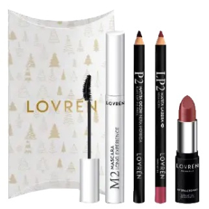 Lovren kit 2 m2 mascara + p2 matita occhi + lp2 matita labbra + r2 rossetto – set make-up completo, cosmetici per occhi e labbra
