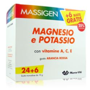 massigen magnesio e potassio 24 + 6 bustine bugiardino cod: 936900366 