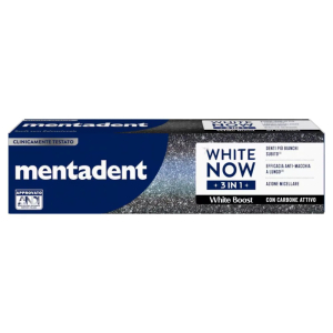 Mentadent white now 3 in 1 white boost dentifricio sbiancante con carbone attivo, 75ml