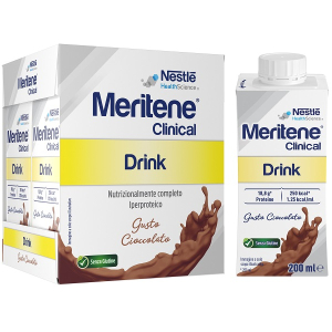 Meritene clinical cioccolato 4x200ml alimento iperproteico multivitaminico e multiminerale per casi di malnutrizione