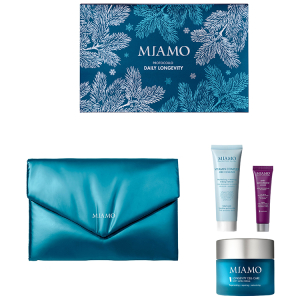 Miamo cofanetto daily longevity cell care cream crema viso setificante 50 ml, in omaggio vitamin complex latte detergente 50ml + anti-glycoxidant maschera viso 10ml + pochette blu