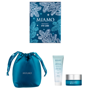 Miamo cofanetto eye care con crema anti-occhiaie e anti-fatica occhi 15ml + in omaggio struccante crystal oil peptide 50 ml + mini bag blu