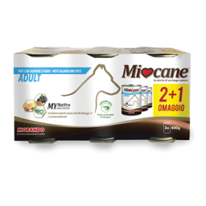 miocane pate tris salmone e farro 3 x 400 g bugiardino cod: 974505758 