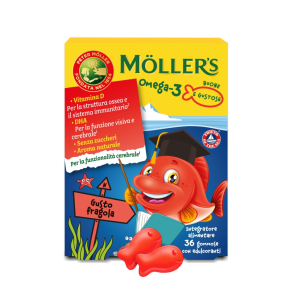 Moller's omega-3 jelly fish integratore per le ossa e il sistema immunitario 36 gommose gusto fragola