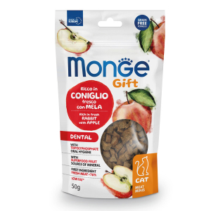 Monge cat meat mins gift dental ricco in coniglio fresco con mela 50 g