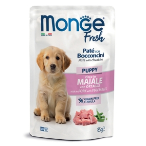 Cerca Offerte di Monge fresh dog puppy paté con bocconcini ricco in maiale ortaggi e acquista online