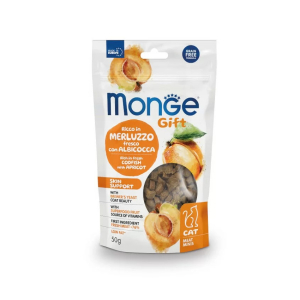 Monge meat minis skin support snacks per gatti merluzzo fresco con albicocca 50g 4684