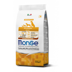 Monge natural superpremium monoprotein  cibo secco tacchino riso e patate per cani adulti tutte le taglie 2,5kg