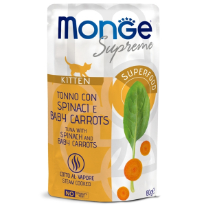 Monge supreme busta kitten tonno spinaci e miini carote per gattini 80g monge
