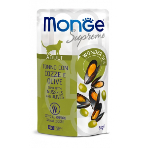 Monge supreme pezzetti di tonno con cozze olive cibo umido gatti adulti 80g 4684