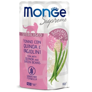 Monge supreme pezzetti di tonno con quinoa fagiolini cibo umido gatti adulti sterilizzati 80g 4684