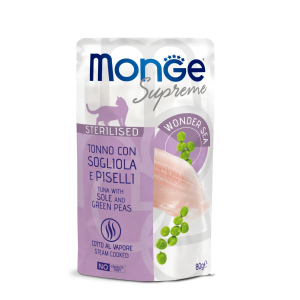 Monge supreme pezzetti di tonno con spigola e piselli per gatti adulti sterilizzati busta 80g 4684