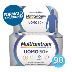 Multicentrum uomo 50+ integratore alimentare multivitaminico completo, per uomini oltre 50 anni, formato convenienza* 90 compresse