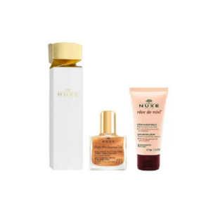 Nuxe cofanetto di natale 2024 cracker mani - crema mani reve de miel 50 ml + mini olio prodigioso oro 10 ml