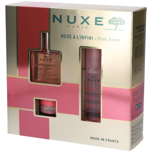 Nuxe cofanetto di natale 2024 pink fever - olio prodigioso floreale 50 ml + very rose acqua micellare 100 ml + very rose balsamo labbra 15 g
