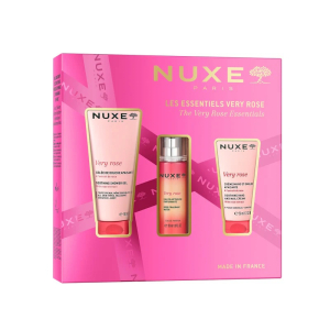 Nuxe cofanetto gli essenziali very rose 2025 - 1 gel doccia delicato lenitivo 100 millilitri + 1 acqua profumata alla rosa 30 millilitri + crema mani e unghie 50 millilitri