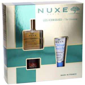 Nuxe cofanetto natale gli iconici 2024 - olio prodigioso 50 ml + crema rimpolpante idratante viso 30 ml + balsamo labbra al miele 15 g