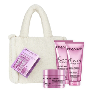 Nuxe coffret hair prodigieux 2025 1 hair prodigieux balm 200 ml + 1 hair prodigieux shampoo 200 ml + 1 hair prodigieux conditioner 200 ml + 1 fluffy bag