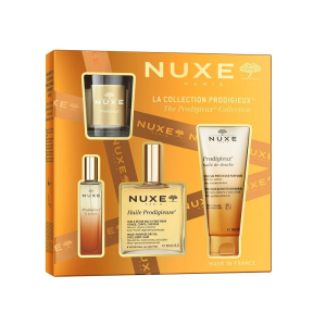 Nuxe coffret huile prodigieuse 2025 1 huile prodigieuse 100 ml + 1 prodigieux le parfum 15 ml + 1 prodigieux precious scented shower gel 100 ml + 1 prodigieux candle