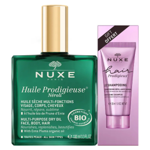 Nuxe huile prodigieuse neroli olio secco multifunzioni viso corpo capelli 100ml + nuxe hair shampoo 30ml