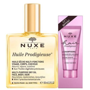 Nuxe huile prodigieuse olio idratante viso corpo e capelli 100ml con shampoo omaggio