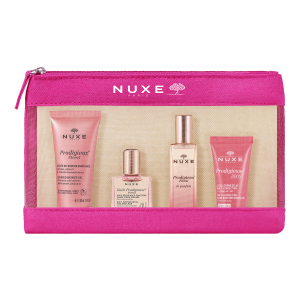Nuxe trousse voyage prodigieux floral 2024 floral shower oil 30 ml + huile prodigieuse florale 10 ml + le parfum florale 15 ml + creme prodigieus boost gel cream 15 ml