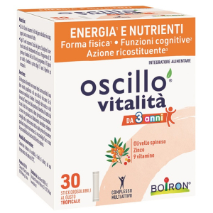 Oscillo vitalità 3+ integratore ad azione ricostituente e per le funzioni cognitive di bambini e adulti 30 stick orosolubili