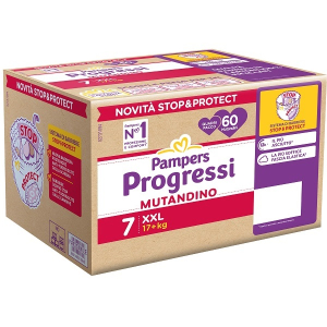 Pampers progressi mutandino xxl taglia 7 17+ kg 60 pezzi quadri pacco