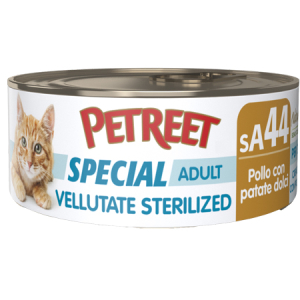Petreet gatto special adult sa44 vellutate sterilized pollo patate dolci 70gr (lattina)