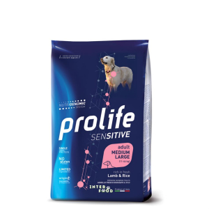 Prolife dog sensitive lamb & rice cibo secco per cani adulti taglia media/grande sacco 2,5kg
