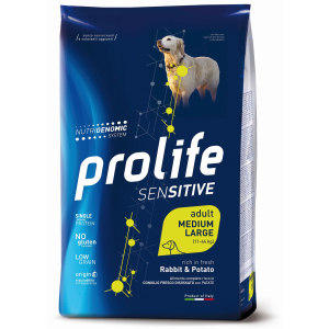 Prolife dog sensitive rabbit & potato cibo secco per cani adulti taglia media/grande sacco 10 kg 197b
