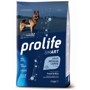 Prolife dog smart trout & rice cibo secco per cani adulti taglia media/grande sacco 12 kg 197b
