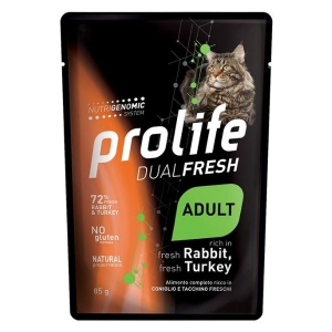 Prolife dual fresh coniglio e tacchino freschi cibo umido per gatti adulti bustina 85g 197b