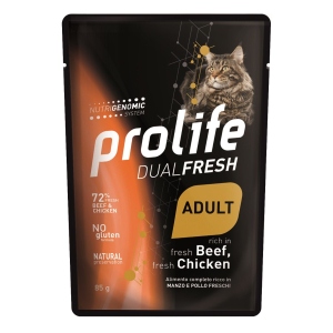 Prolife dual fresh manzo e pollo freschi cibo umido per gatti adulti bustina 85g 197b
