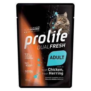 Prolife dual fresh pollo e aringa freschi cibo umido per gatti adulti bustina 85g 197b