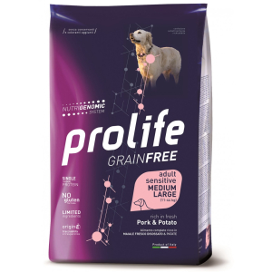 Prolife grain free adult sensitive pork & potato cibo secco per cani taglia media/grande sacco 2,5 kg 197b