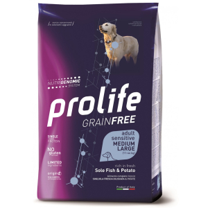 Prolife grain free adult sensitive sole fish & potato cibo secco per cani taglia media/grande sacco 2,5 kg 197b