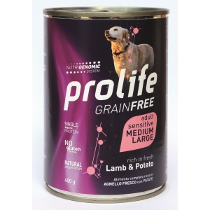 Cerca Offerte di Prolife grain free agnello fresco con patate cibo umido per cani adulti taglia media/grande lattina 400g 197b e acquista online